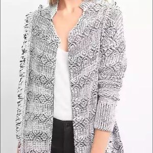 GAP Black and White Marled Open-Front Cardigan